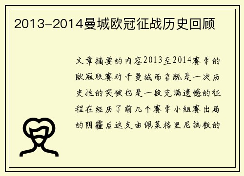 2013-2014曼城欧冠征战历史回顾